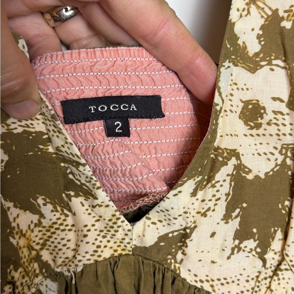 Tocca Olive Floral Dress with Pink Lining - Picture 6 of 6